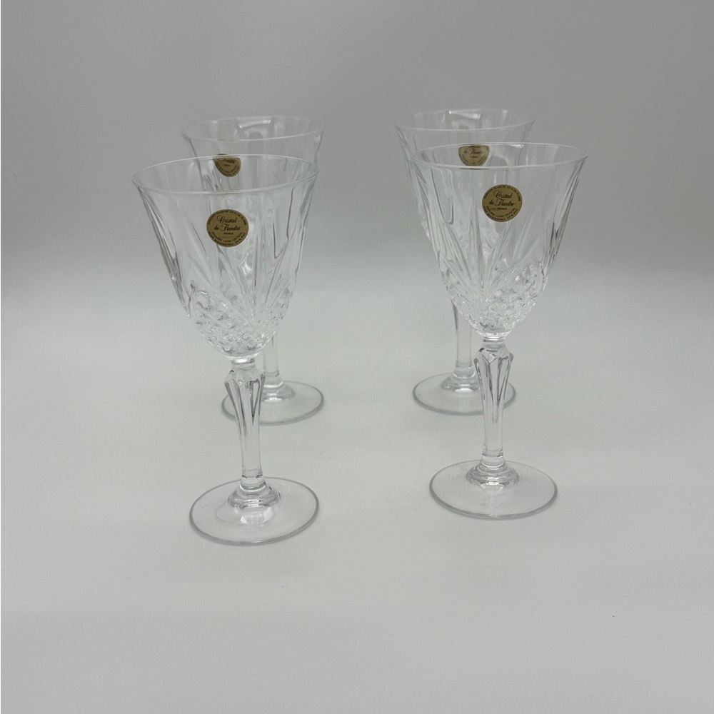 Set Of 4 Vtg. Salzburg Cristal de Flandre Clear Genuine Crystal Glasses France